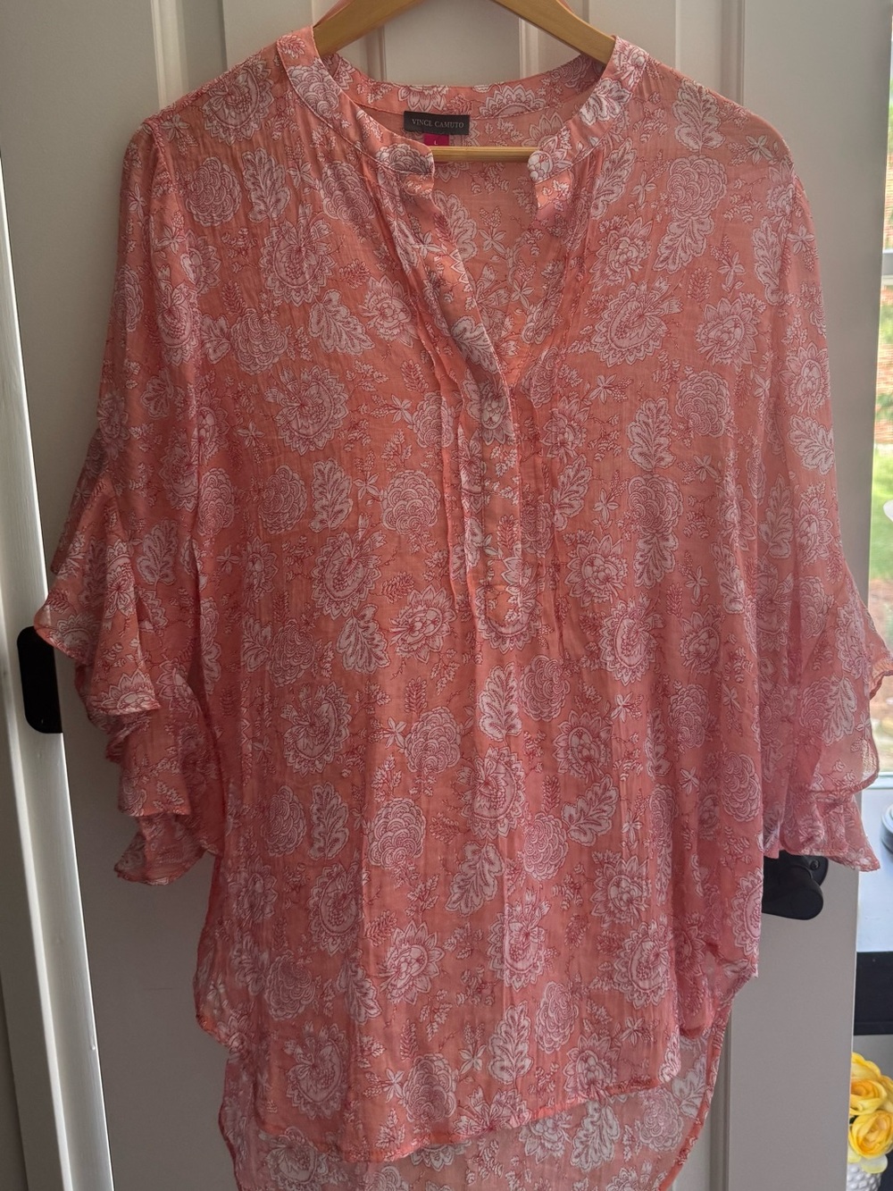 Vince Camuto Coral Paisley Split-Neck Tunic